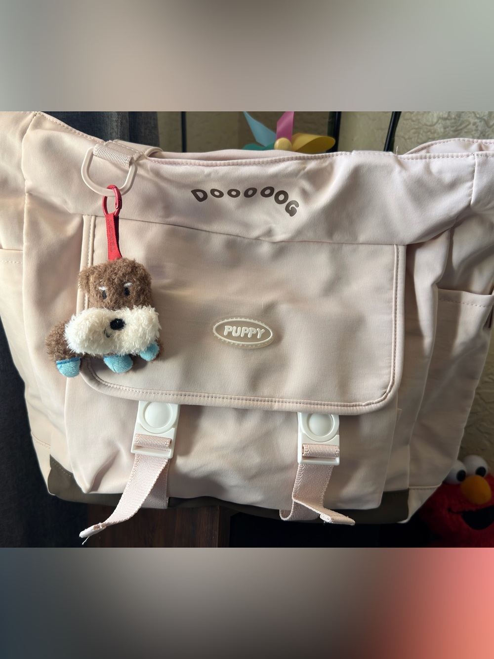 Puppy Doooog Pink Dog Tote Bag with Plush Charm